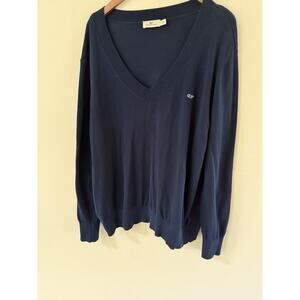 Vineyard Vines Sweater Navy Blue Knit Pullover V-Neck Whale Logo Men's Size 2X
